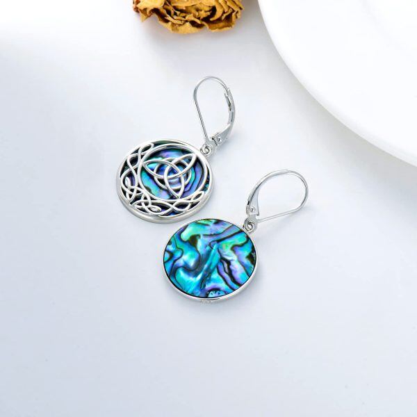 Sterling Silver Abalone Shell Silver Plated Trinity Celtic Knot Dangle Drop Earrings-2