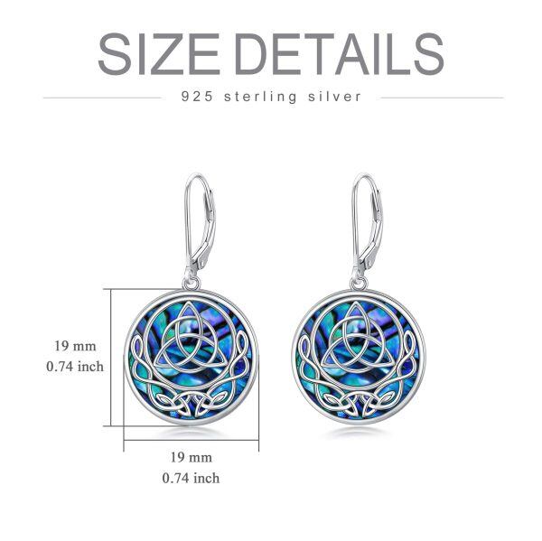 Sterling Silver Abalone Shell Silver Plated Trinity Celtic Knot Dangle Drop Earrings-5