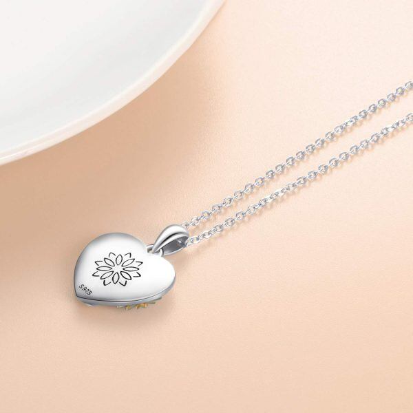 Sterling Silver Two Tone Color Sunflower Forever in My Heart Pendant Necklace-3