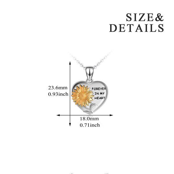 Sterling Silver Two Tone Color Sunflower Forever in My Heart Pendant Necklace-5