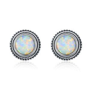 Sterling Silver Opal Silver Plated Moon Earrings-0