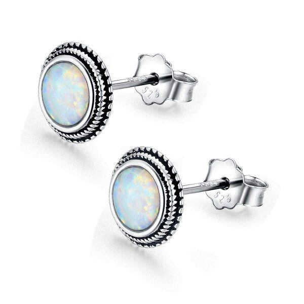 Sterling Silver Opal Silver Plated Moon Earrings-3