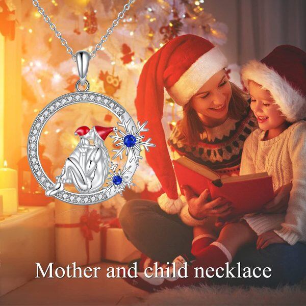 Sterling Silver Zircon Silver Plated Snowflake Mother and Daughter Necklaces -5