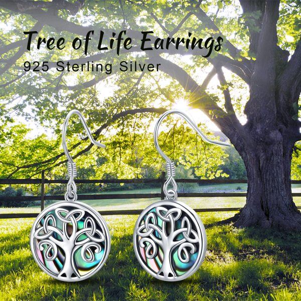 Sterling Silver Abalone Shell Silver Plated Tree of Life Celtic Dangle Drop Earrings-5