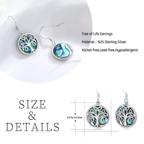 Sterling Silver Abalone Shell Silver Plated Tree of Life Celtic Dangle Drop Earrings-6