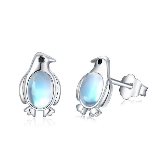 Sterling Silver Moonstone Silver Plated Penguin Stud Earrings-0