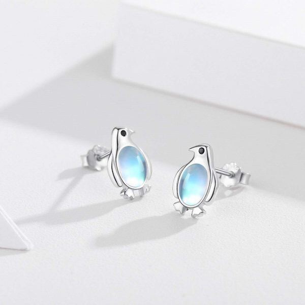 Sterling Silver Moonstone Silver Plated Penguin Stud Earrings-1