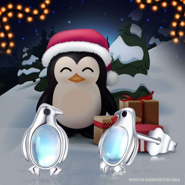 Sterling Silver Moonstone Silver Plated Penguin Stud Earrings-5