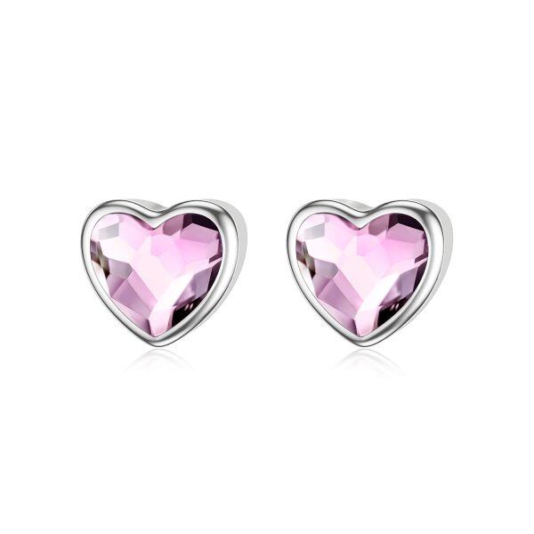 Sterling Silver Crystal Silver Plated Love Heart Stud Earrings-0