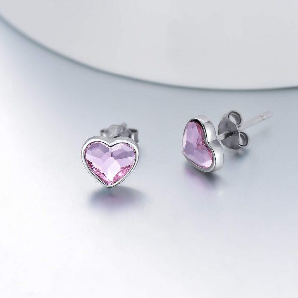 Sterling Silver Crystal Silver Plated Love Heart Stud Earrings-1