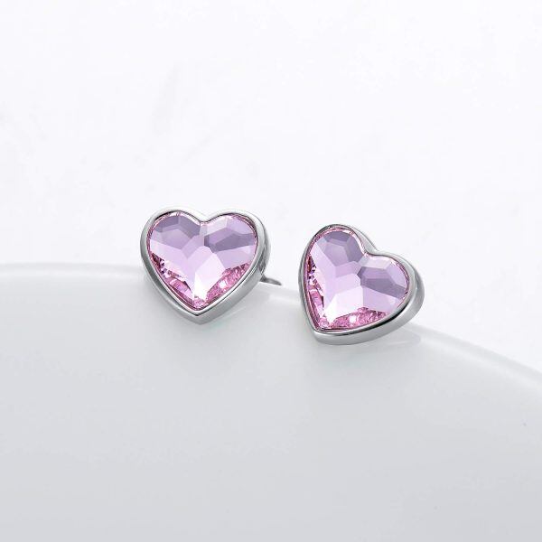 Sterling Silver Crystal Silver Plated Love Heart Stud Earrings-2