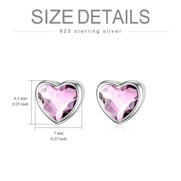 Sterling Silver Crystal Silver Plated Love Heart Stud Earrings-3