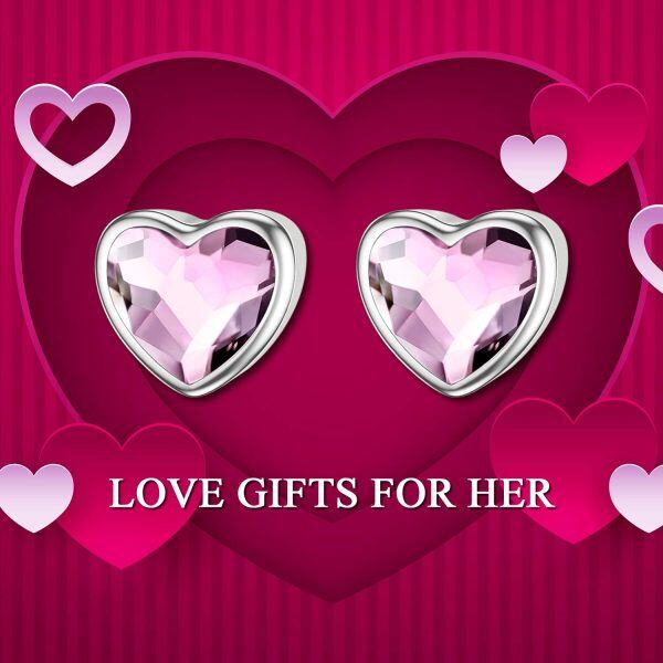 Sterling Silver Crystal Silver Plated Love Heart Stud Earrings-5