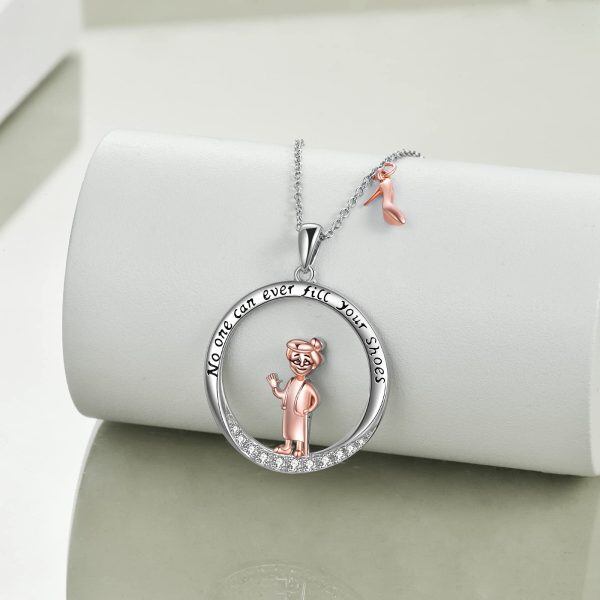 Sterling Silver Zircon Silver Plated Grandma Retirement Pendant Necklace-1