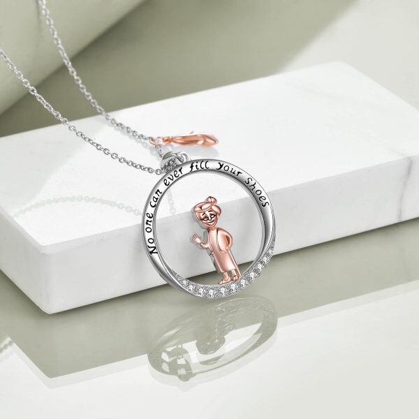 Sterling Silver Zircon Silver Plated Grandma Retirement Pendant Necklace-2