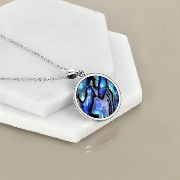 Sterling Silver Abalone Shell Two Tone Color Girls and Cat Pendant Necklace-3