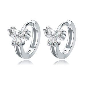 Sterling Silver Zircon Plated Silver Plated Bow Knot Small Hoop Earrings-0