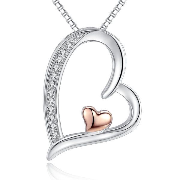 Sterling Silver Zircon Silver Plated Heart Necklace -0