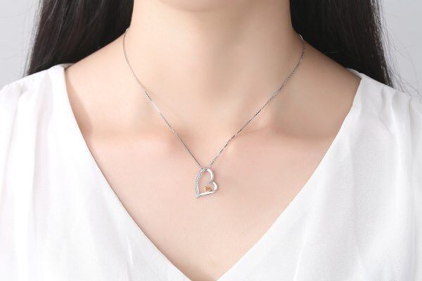 Sterling Silver Zircon Silver Plated Heart Necklace -1