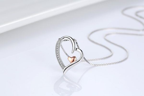 Sterling Silver Zircon Silver Plated Heart Necklace -2