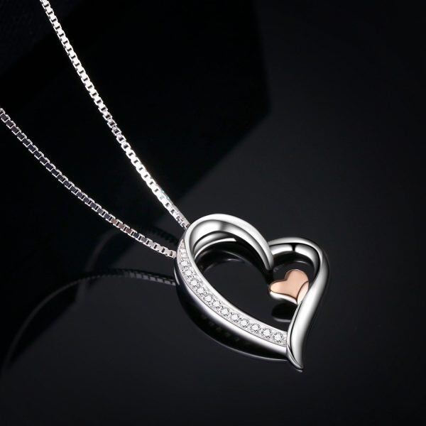 Sterling Silver Zircon Silver Plated Heart Necklace -3