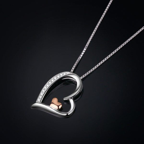 Sterling Silver Zircon Silver Plated Heart Necklace -4