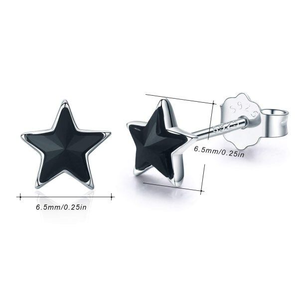 Sterling Silver Black Crystal Silver Plated Star Stud Earrings -5