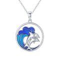 wholesale 925 Sterling Silver Dolphin Necklace with Ocean Blue Enamel Wave Pendant - Hawaiian Nautical Beach  for Her-0-0