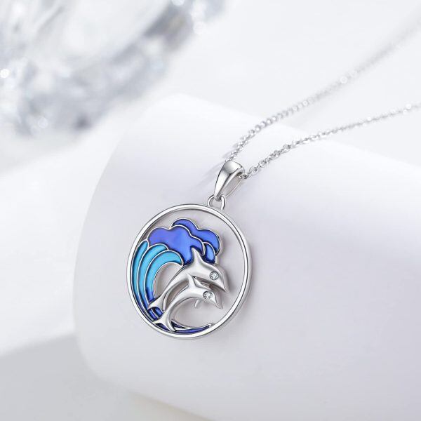 Sterling Silver Zircon Silver Plated Dolphin Necklace -1