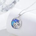 wholesale 925 Sterling Silver Dolphin Necklace with Ocean Blue Enamel Wave Pendant - Hawaiian Nautical Beach  for Her-0-1