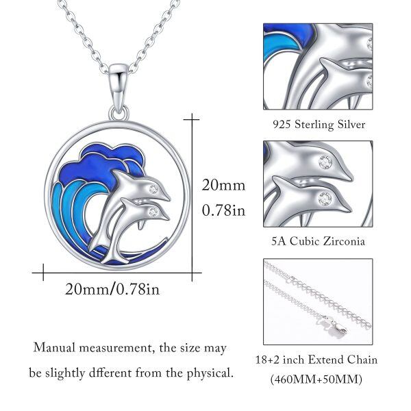 Sterling Silver Zircon Silver Plated Dolphin Necklace -3