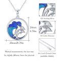 wholesale 925 Sterling Silver Dolphin Necklace with Ocean Blue Enamel Wave Pendant - Hawaiian Nautical Beach  for Her-0-3