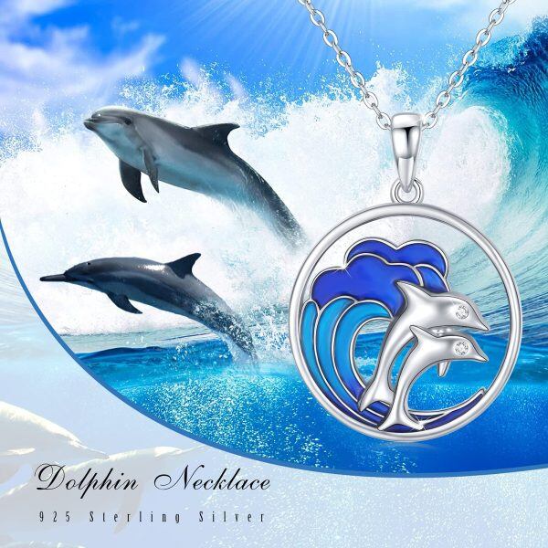 Sterling Silver Zircon Silver Plated Dolphin Necklace -5