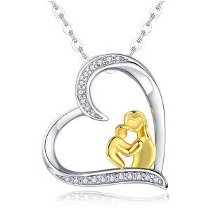 Sterling Silver Zircon Two Tone Color Dipped Infinity Love Heart Pendant Necklace-0