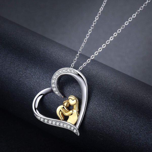 Sterling Silver Zircon Two Tone Color Dipped Infinity Love Heart Pendant Necklace-1