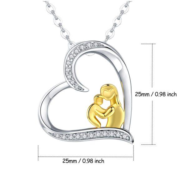 Sterling Silver Zircon Two Tone Color Dipped Infinity Love Heart Pendant Necklace-5