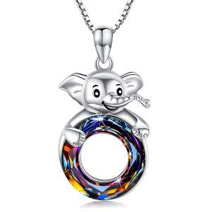 Sterling Silver Crystal Silver Plated Elephant Pendent Necklace-0