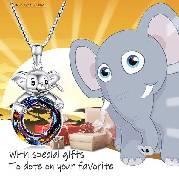 Sterling Silver Crystal Silver Plated Elephant Pendent Necklace-4