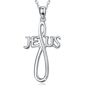 Sterling Silver Silver Plated Jesus Faith Cross Pendent Necklace-0