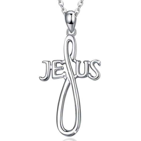 Sterling Silver Silver Plated Jesus Faith Cross Pendent Necklace-0