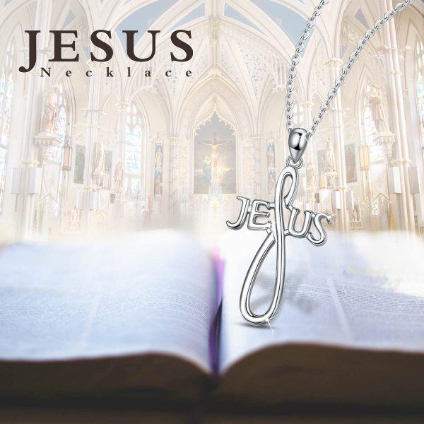 Sterling Silver Silver Plated Jesus Faith Cross Pendent Necklace-1