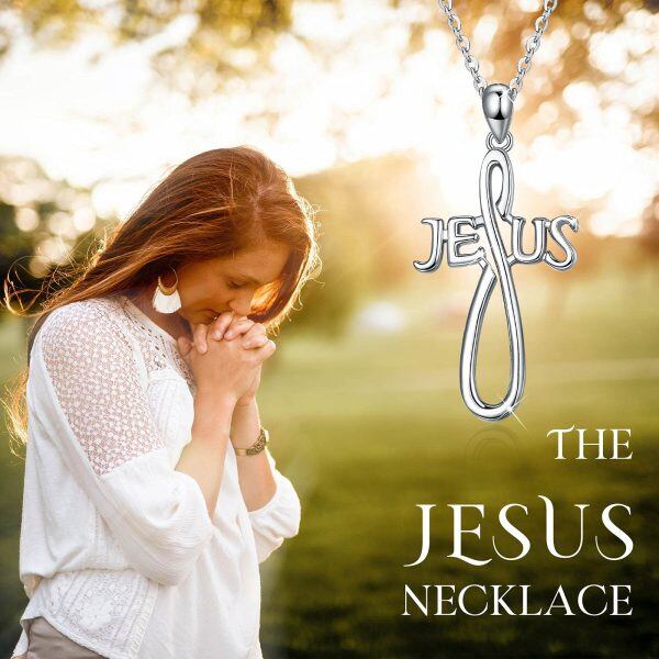 Sterling Silver Silver Plated Jesus Faith Cross Pendent Necklace-2