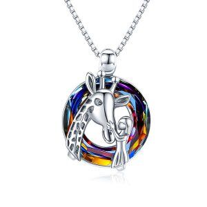 Sterling Silver Crystal Silver Plated Giraffe Pendent Necklace -0