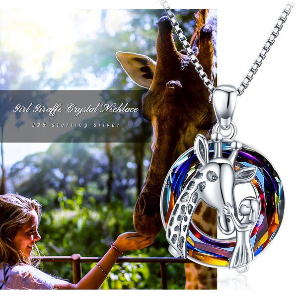 Sterling Silver Crystal Silver Plated Giraffe Pendent Necklace -6