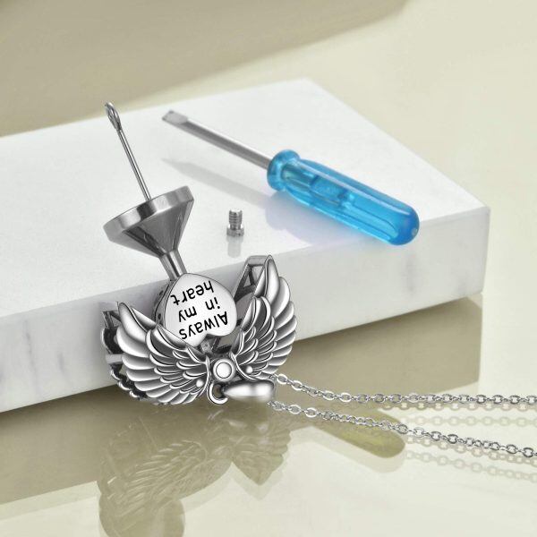 Sterling Silver Silver Plated Love Heart Angel Wings Urn Necklace -2