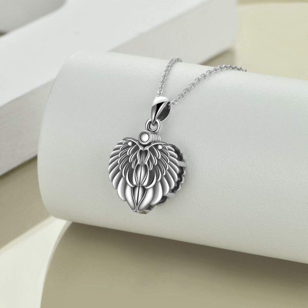 Sterling Silver Silver Plated Love Heart Angel Wings Urn Necklace -3