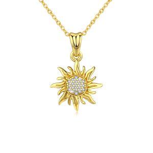 Sterling Silver Zircon Gold Plated Sunshine Pendent Necklace -0