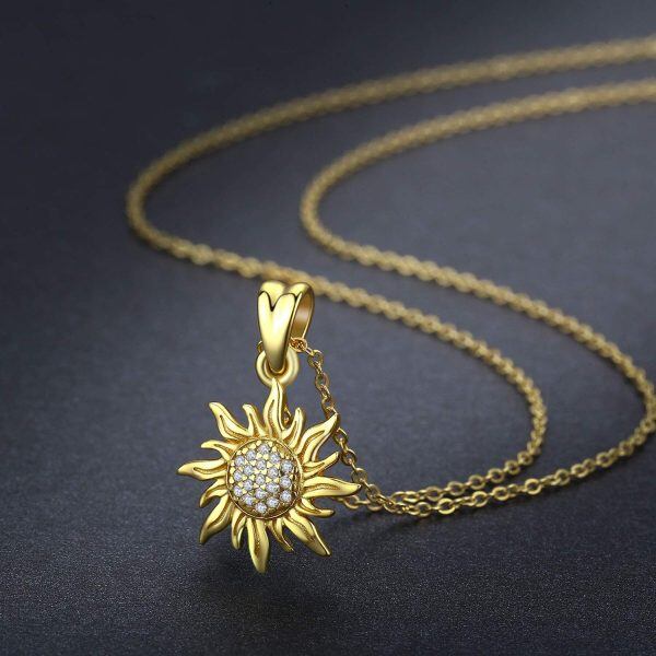 Sterling Silver Zircon Gold Plated Sunshine Pendent Necklace -1