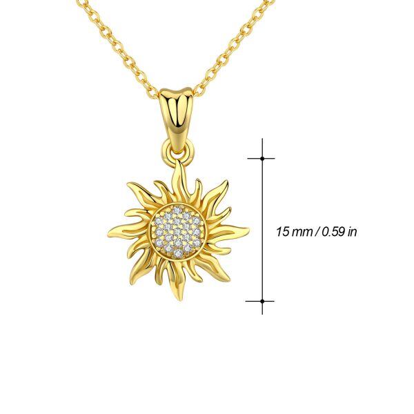 Sterling Silver Zircon Gold Plated Sunshine Pendent Necklace -4