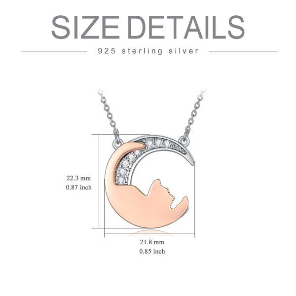 Sterling Silver Zircon Two Tone Color Cat Pendant Necklace-5